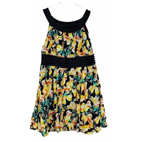 French Connection Yellow Black Floral Dress Cotton Y2K Bold Summer Print - Picture 2 of 8
